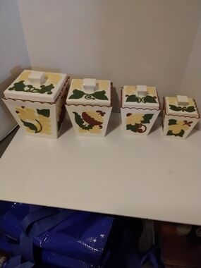 Hand-Painted Yellow Floral Ceramic Canister Set -